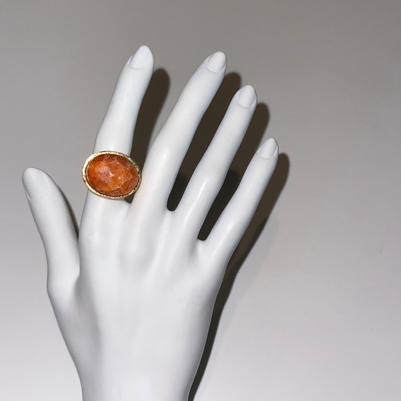MARCIA MORAN brushed gold tone orange quartz cocktail statement ring 5.75 - Picture 2 of 6